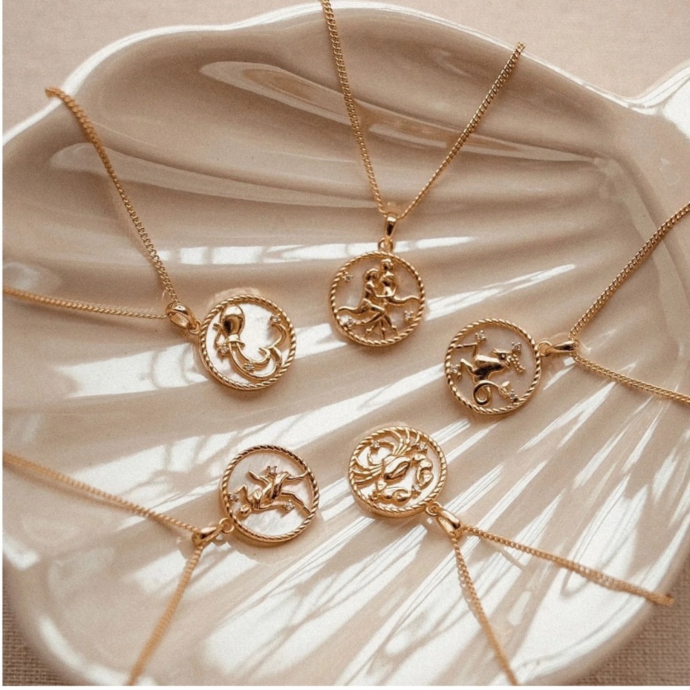 18kt Gold Plated Horoscope Astrology Star Sign Necklace - Cancer Pisces Libra - Picture 3 of 6